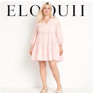🎀 Eloquii Floral Tiered Mini Dress, Size 20 in Ballet Pink, NWT